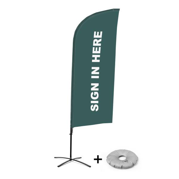 Beach Flag Alu Wind Complete Set Sign In Here Grey English Cross Base