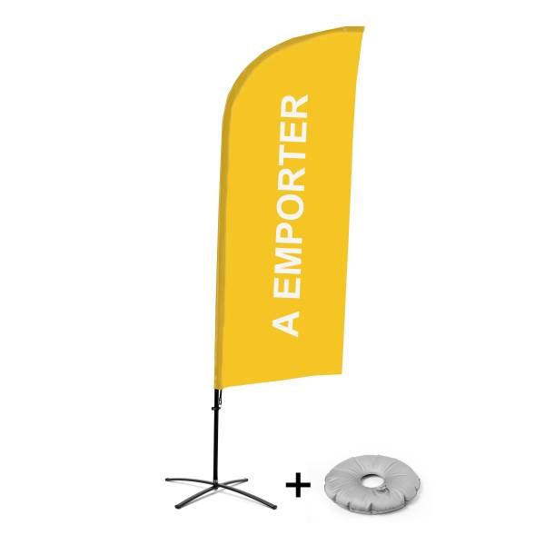 Beach Flag Alu Wind Complete Set Take Away Yellow French Cross Base