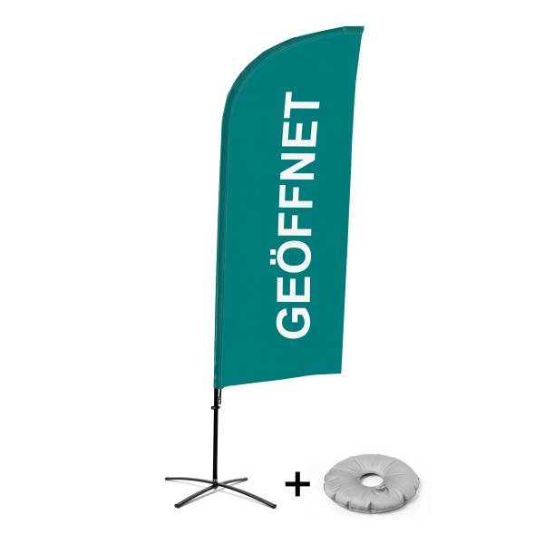 Beach Flag Alu Wind Complete Set Open Green German Cross Base