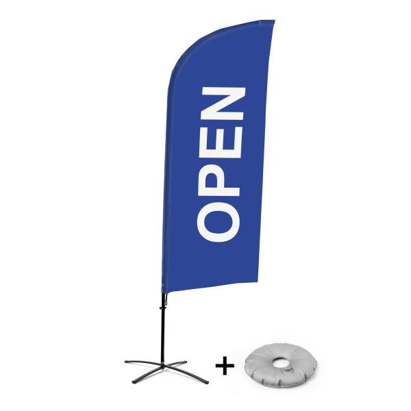 Beach Flag Alu Wind Complete Set Open Blue English Cross Base