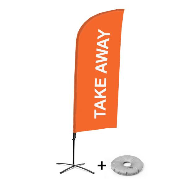 Beach Flag Alu Wind Complete Set Take Away Orange  Cross Base