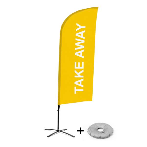 Beach Flag Alu Wind Complete Set Take Away Yellow  Cross Base