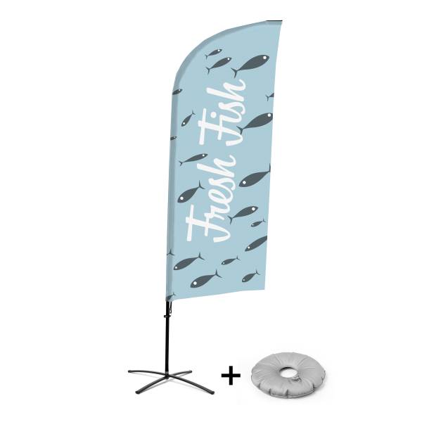 Beach Flag Alu Wind Complete Set Fresh Fish English Cross Base