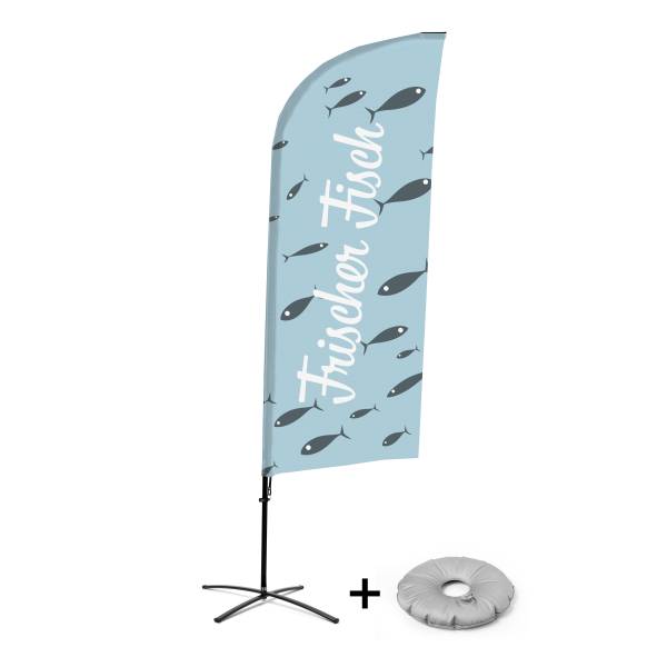 Beach Flag Alu Wind Complete Set Fresh Fish German Cross Base