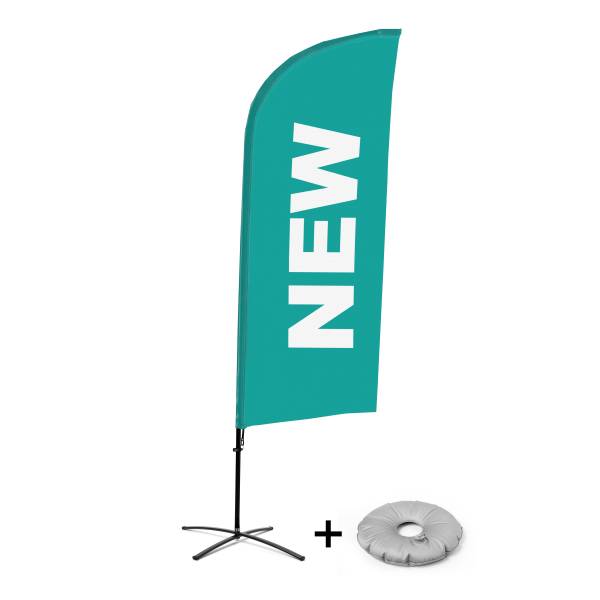 Beach Flag Alu Wind Complete Set New Turquoise English Cross Base