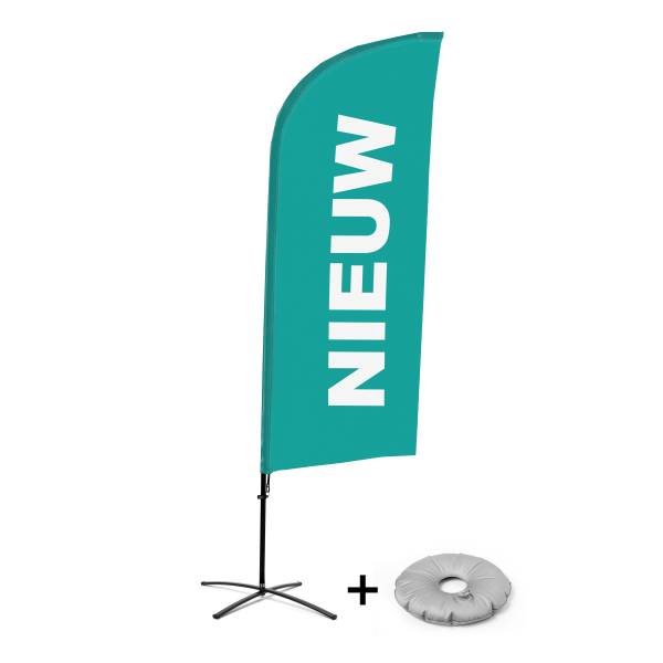 Beach Flag Alu Wind Complete Set New Turquoise Dutch Cross Base