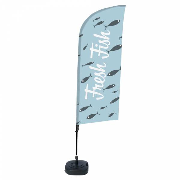 Beach Flag Alu Wind Complete Set Fresh Fish English ECO print material